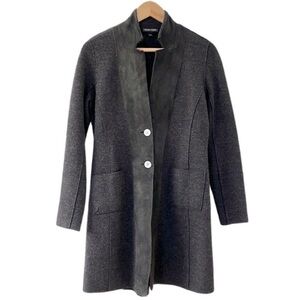 Eileen Fisher Merino Wool Lamb Leather Coat Size XS Grey‎ Longline Goblincore
